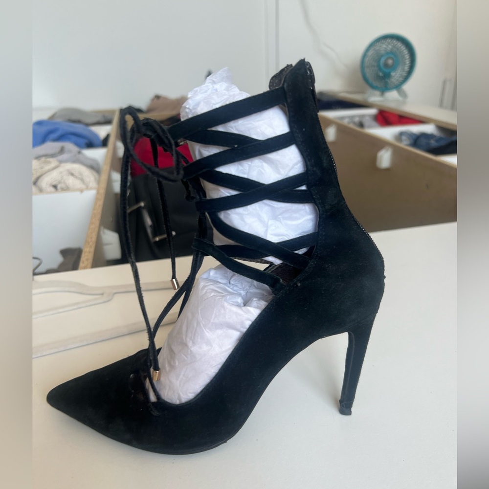 Free People Black tie- up heels